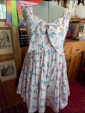 Handmade 1950's Pink and Blue Cotton Gingham Sundress Sweetheart Neckline Bow